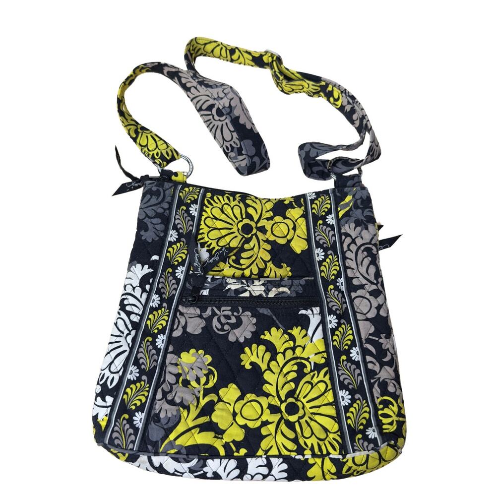 Vera‎ Bradley Crossbody Purse Bag Baroque Pattern Black White Yellow USA Made